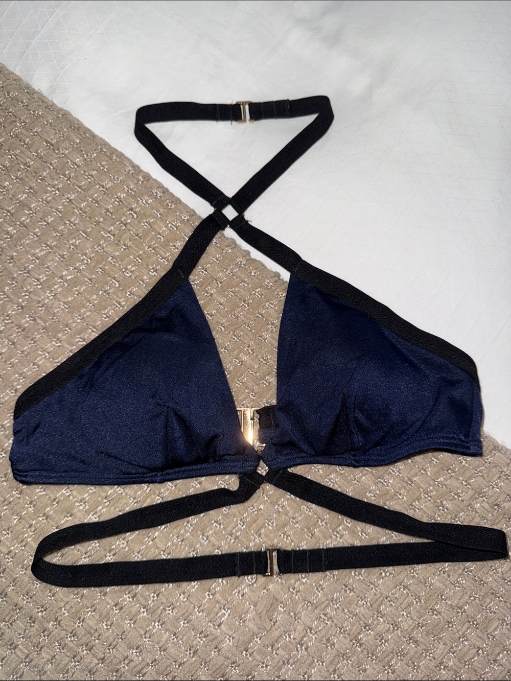 Victoria's Secret Navy Triangle Bikini Top with Black Straps